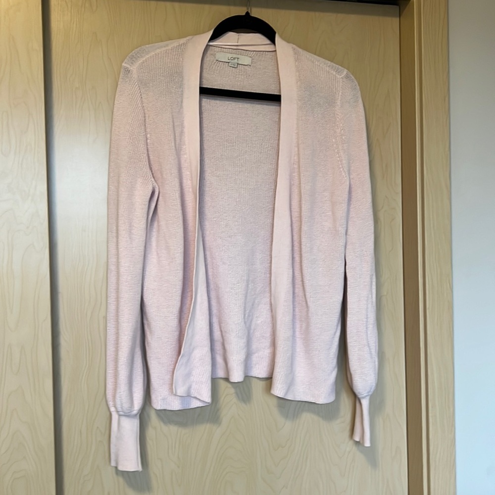 Loft light pink balloon sleeve cardigan sweater XS